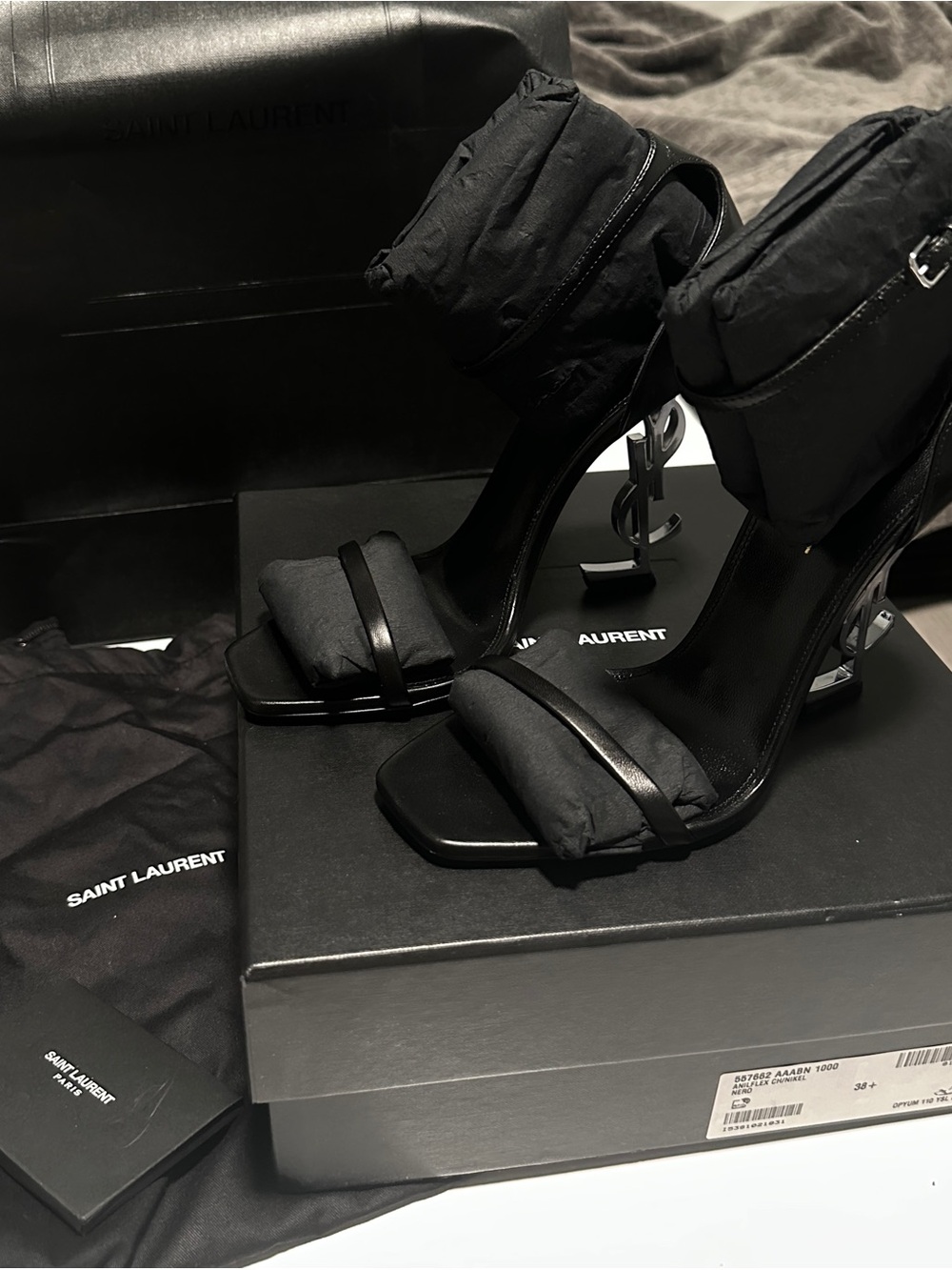 Yves Saint Laurent Black Padlock Strap Heels with Silver YSL Logo